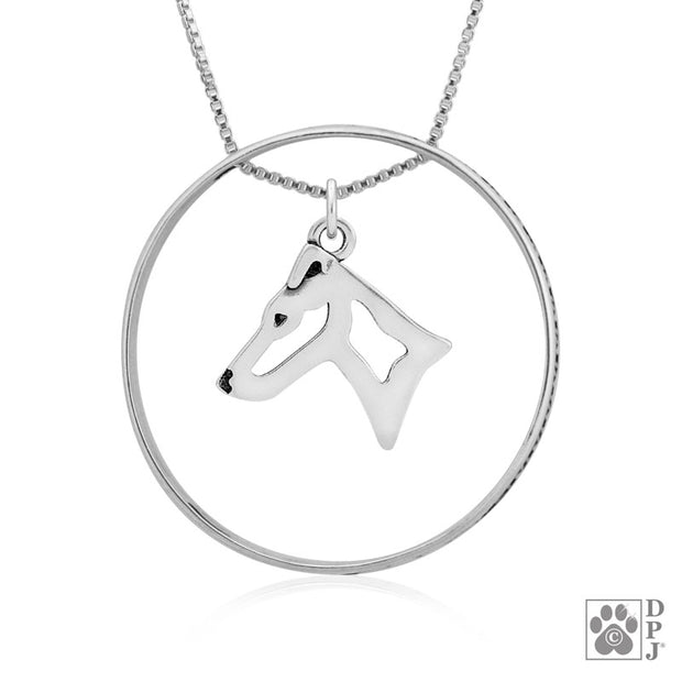 Sterling Smooth Fox Terrier Necklace w/Paw Print Enhancer, Head