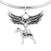 Smooth Fox Terrier Pet Loss Necklace with Angel Wing Charm Holder with Paw Print in Sterling Silver on Omega Chain.