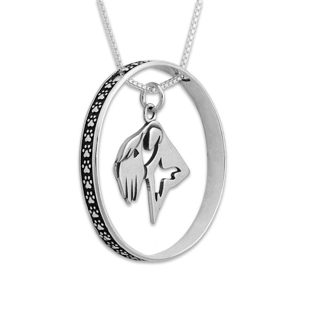 Sterling Silver Soft Coated Wheaten Terrier Necklace w/Paw Print Enhancer, Head