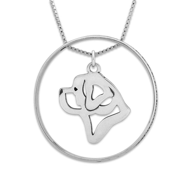 Sterling Silver Saint Bernard Necklace w/Paw Print Enhancer, Head