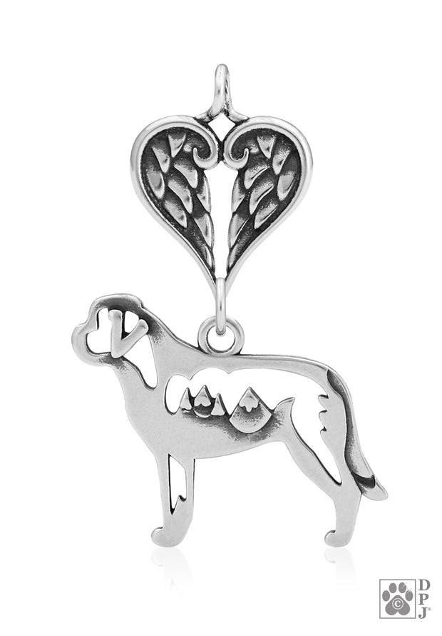 Saint Bernard Angel Pendant, Sterling Silver Custom Memorial Keepsakes
