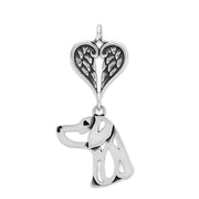 Weimaraner Sympathy Gift Pendant with Heart Shaped Angel Wing Pendant in Sterling Silver.