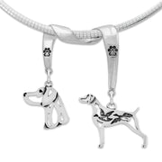 Weimaraner Necklace Head and Body Designs on Paw Print Charm Holder in Sterling Silver on Omega Chain.