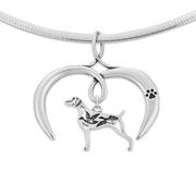 Weimaraner Necklace with Open Heart Charm Holder with Paw Print in Sterling Silver on Omega Chain.