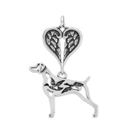Weimaraner Sympathy Gift Pendant with Heart Shaped Angel Wing Pendant in Sterling Silver.