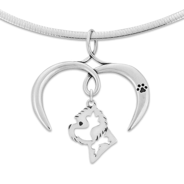 West Highland Terrier Necklace with Open Heart Charm Holder with Paw Print in Sterling Silver on Omega Chain.
