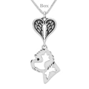 West Highland Terrier Sympathy Gift Necklace with Heart Shaped Angel Wing Pendant in Sterling Silver on Box Chain.