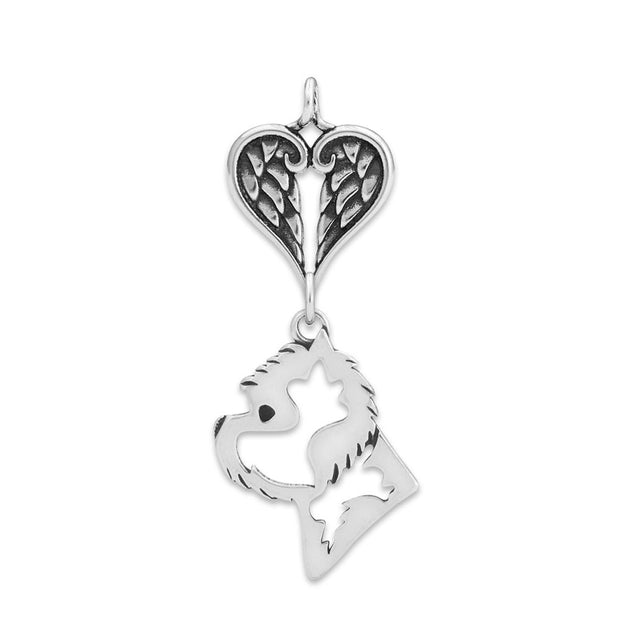 West Highland Terrier Sympathy Gift Pendant with Heart Shaped Angel Wing Pendant in Sterling Silver.