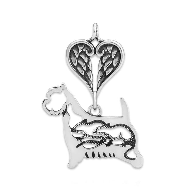 West Highland Terrier Sympathy Gift Pendant with Heart Shaped Angel Wing Pendant in Sterling Silver.