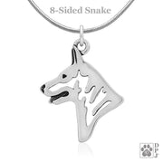 Sterling Silver White Shepherd Dog Pendant, Head