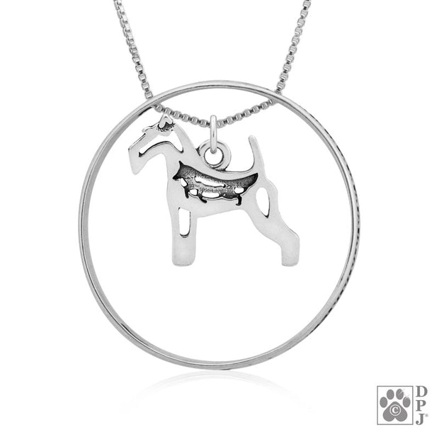 Sterling Silver Wire Fox Terrier Necklace w/Paw Print Enhancer, Body