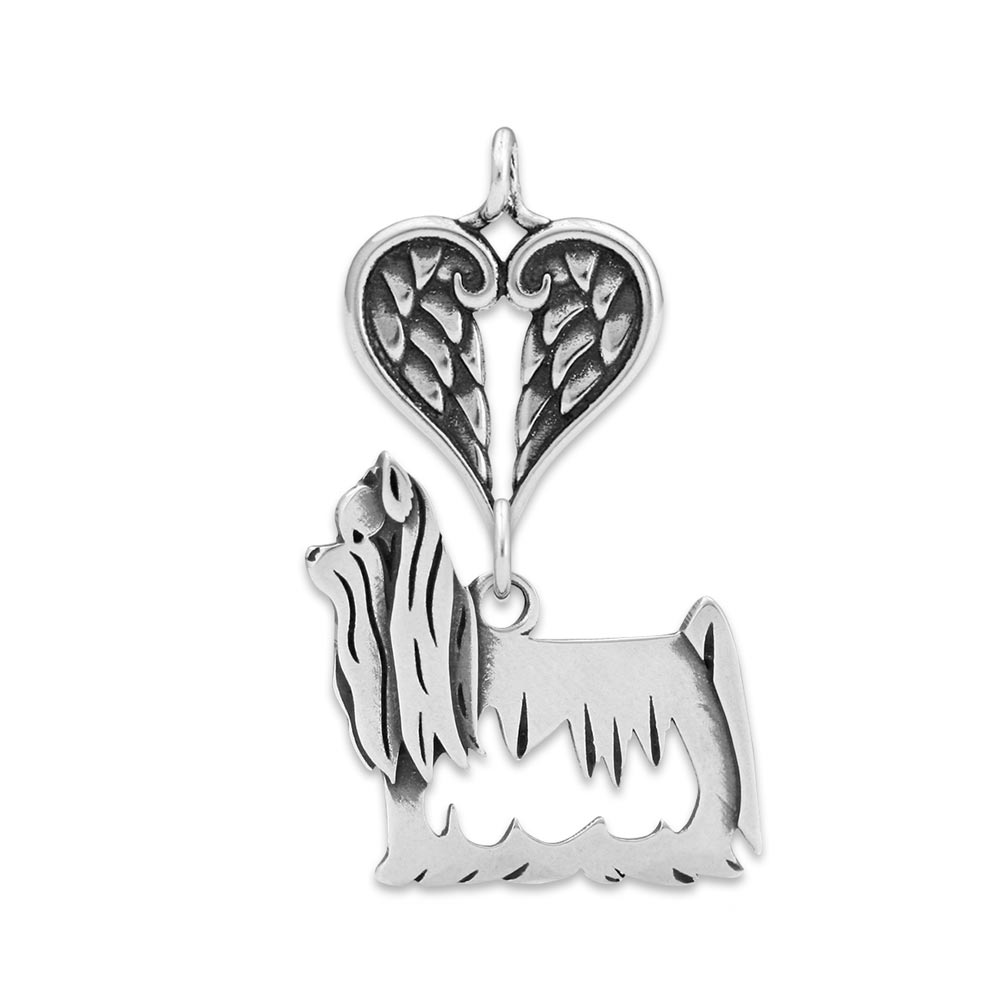 Yorkshire Terrier Dog Charm With Heart Cutout – 925 Sterling Silver – FashionJunkie4Life