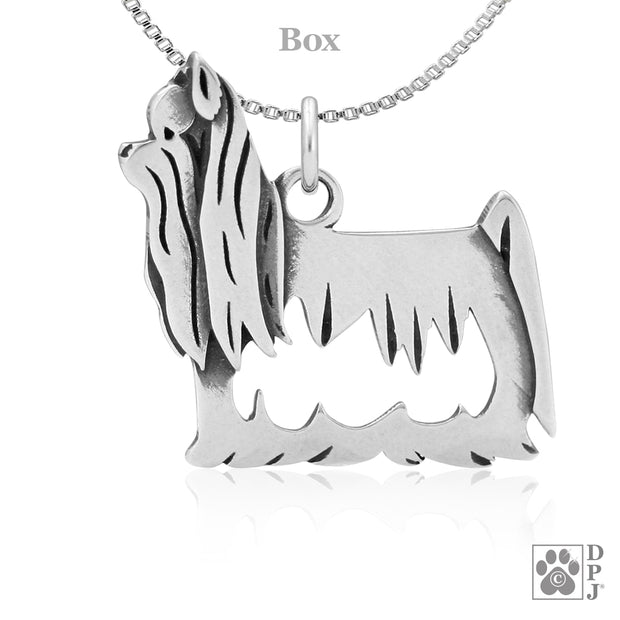 Sterling Silver Yorkshire Terrier Necklace, Showcut Body