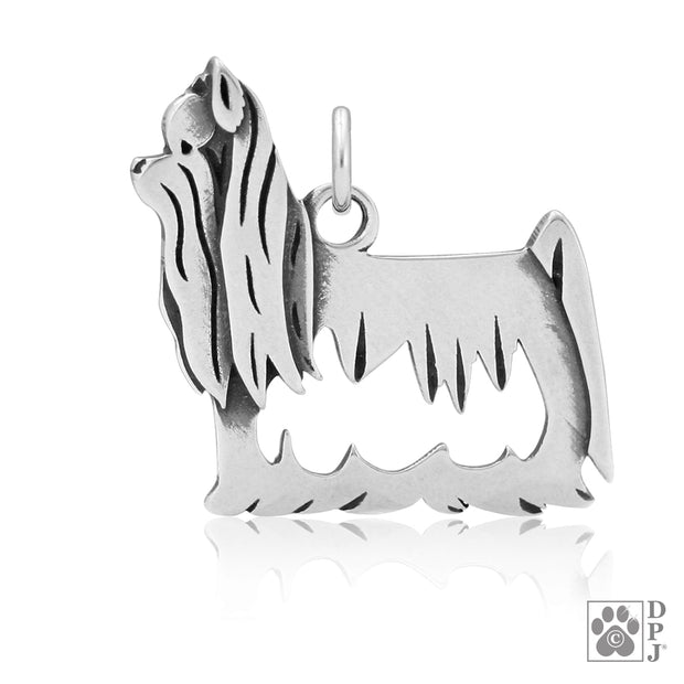 Sterling Silver Yorkshire Terrier Necklace, Showcut Body