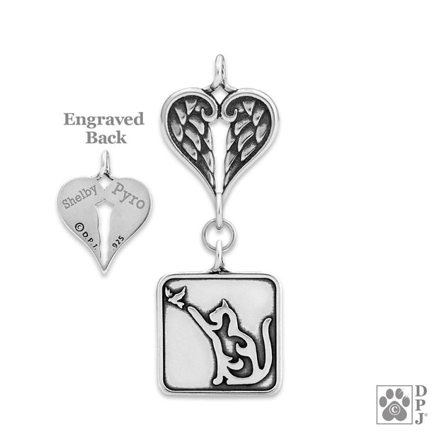 Cat Angel Necklace, Personalized Sterling Silver Sympathy Gifts