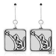 Sterling Silver Cat with Bird Earrings
