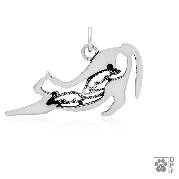 Sterling Silver Cat with Mice Necklace