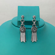 Personalized Rosette Paw Ribbon Earrings In Sterling Silver