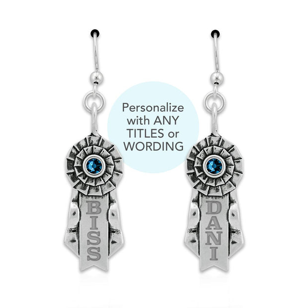 Personalized Celebrate Paws Ribbon Earings In Sterling Silver