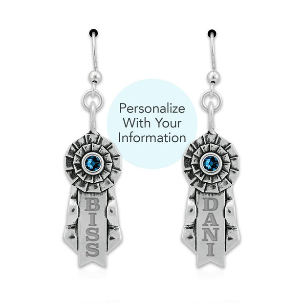 Personalized Celebrate Paws Ribbon Earrings In Sterling Silver