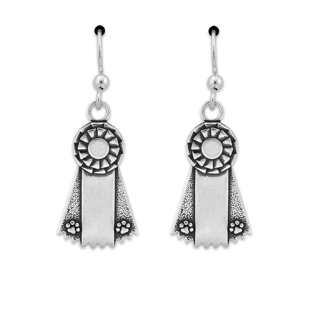 Personalized Ribbon Paws Earrings In Sterling Silver