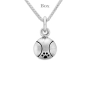Paw Print Tennis Ball Necklace Pendant In Sterling Silver