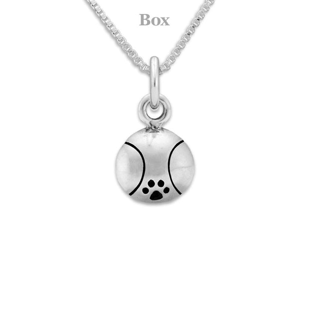 Paw Print Tennis Ball Necklace Pendant In Sterling Silver