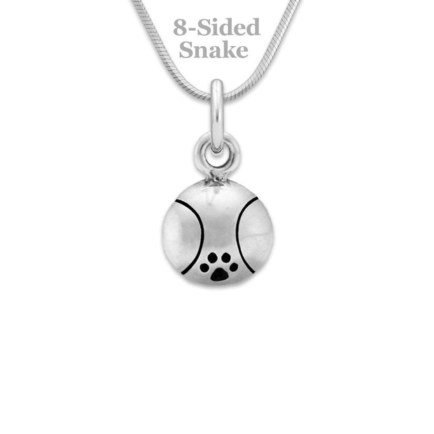 Paw Print Tennis Ball Necklace Pendant In Sterling Silver
