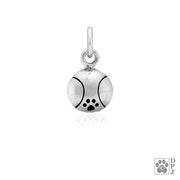 Paw Print Tennis Ball Necklace Pendant In Sterling Silver