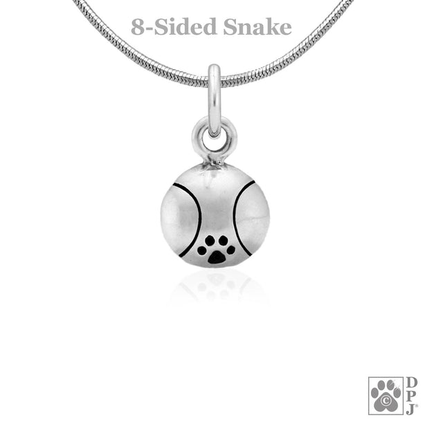 Paw Print Tennis Ball Necklace Pendant In Sterling Silver