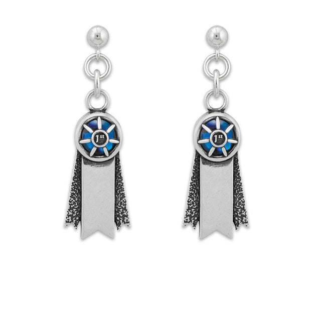 Personalized 1st Place Small Ribbon Earrings In Sterling Silver