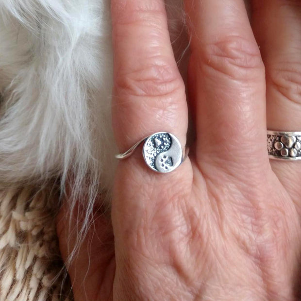 Sterling Silver Paw Print Ring, Yin and Yang Ring
