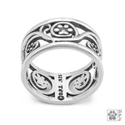 Wide Band Paw Print Ring - Sterling Silver Life Long Journey Paws Ring