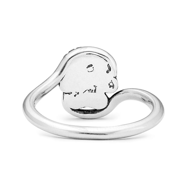 Paw Print with Heart Scroll Ring in Sterling Silver Back Side View.