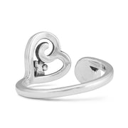 Heart with Paw Print Adjustable Ring with Crystal in Sterling Silver Back Side View.