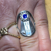 Personalized Rosette Ribbon Ring with Crystal in Sterling Silver