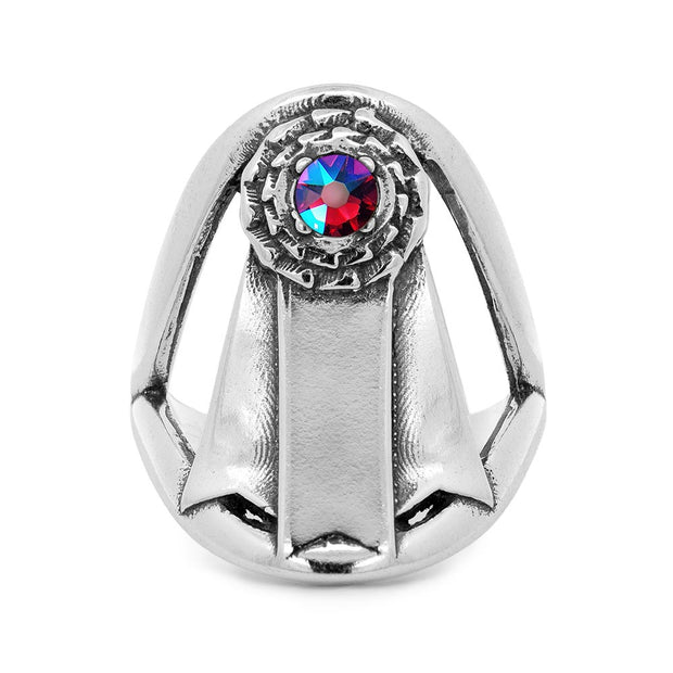 Personalized Rosette Ribbon Ring with Crystal in Sterling Silver