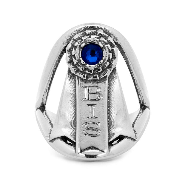 Personalized Rosette Ribbon Ring with Crystal in Sterling Silver