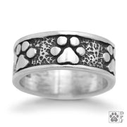 Wide Band Paw Print Ring, Sterling Silver Never Ending Paw Ring