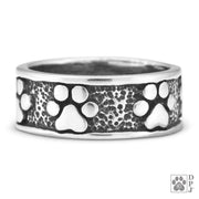 Wide Band Paw Print Ring, Sterling Silver Never Ending Paw Ring