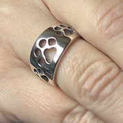 Sterling Silver Wide Band Paw Ring
