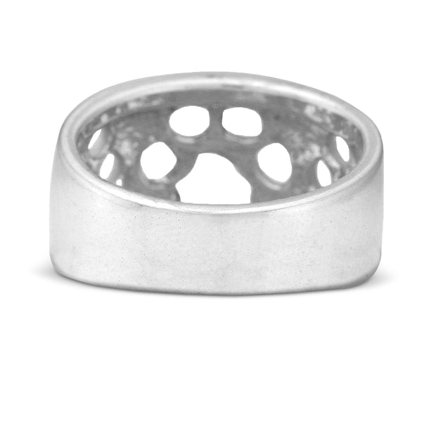 Paw Print Cut Out Band Ring in Sterling Silver Back View.