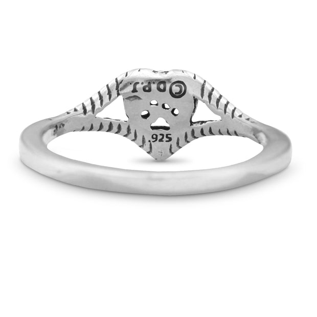 Heart with Cut Out Paw Print Ring in Sterling Silver Back Side View.