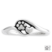 Popular Paw Print and Heart Ring, Sterling Silver Close To My Heart Ring