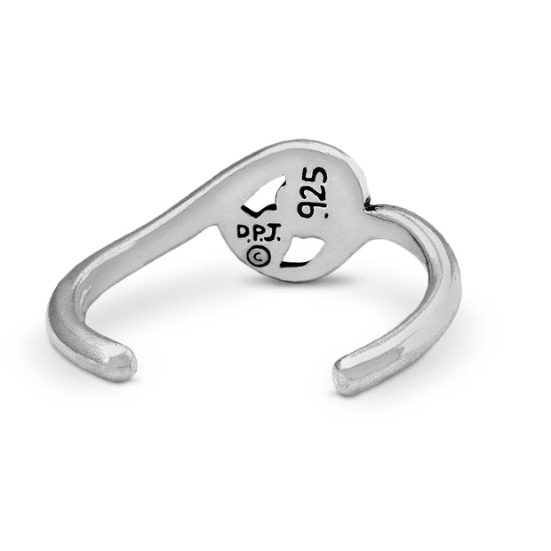 Paw Print and Heart Toe Ring in Sterling Silver Back Side View.