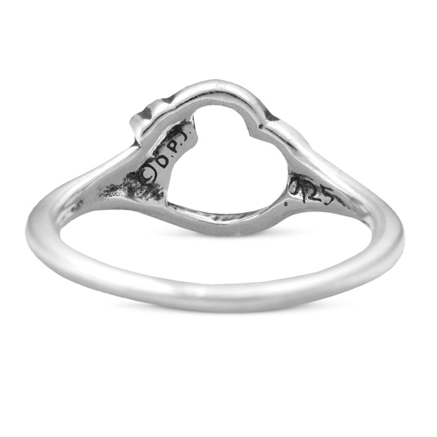 Heart with Paw Print Ring in Sterling Silver Back Side View.