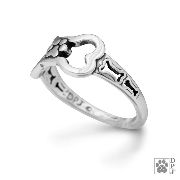 Paw and Bone Ring, Sterling Silver Paws Off My Bone Ring