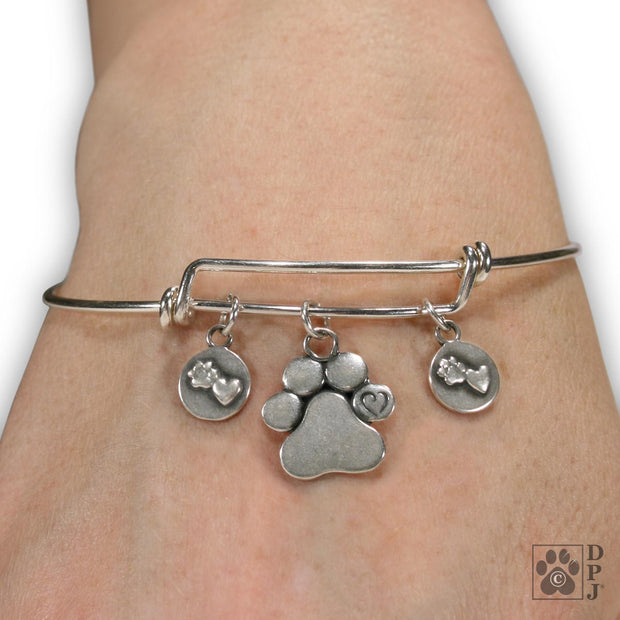 Heart and Paw Print Charm Bracelet, Sterling Silver Close To My Heart Bracelet