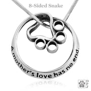 A mother's love has not end paw print on a snake chain, Cat or dog paw print necklace gifts