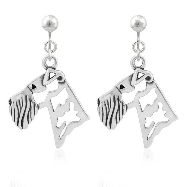 Airedale Terrier Clip-On Earrings Head Design in Sterling Silver.